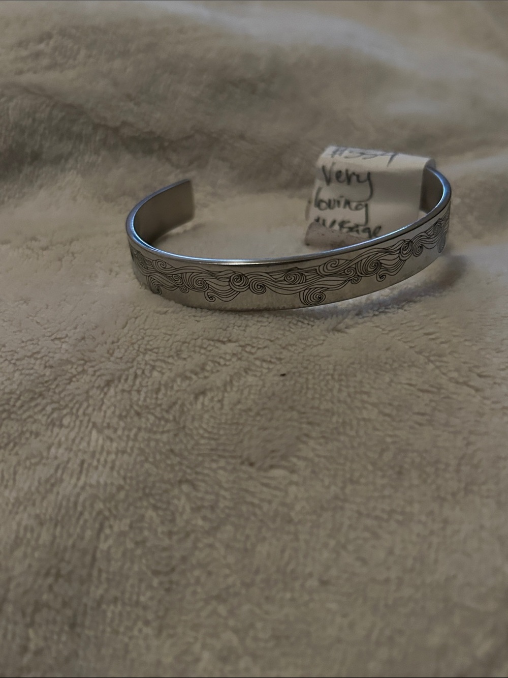 Silver Engraved love message Cuff Bracelet